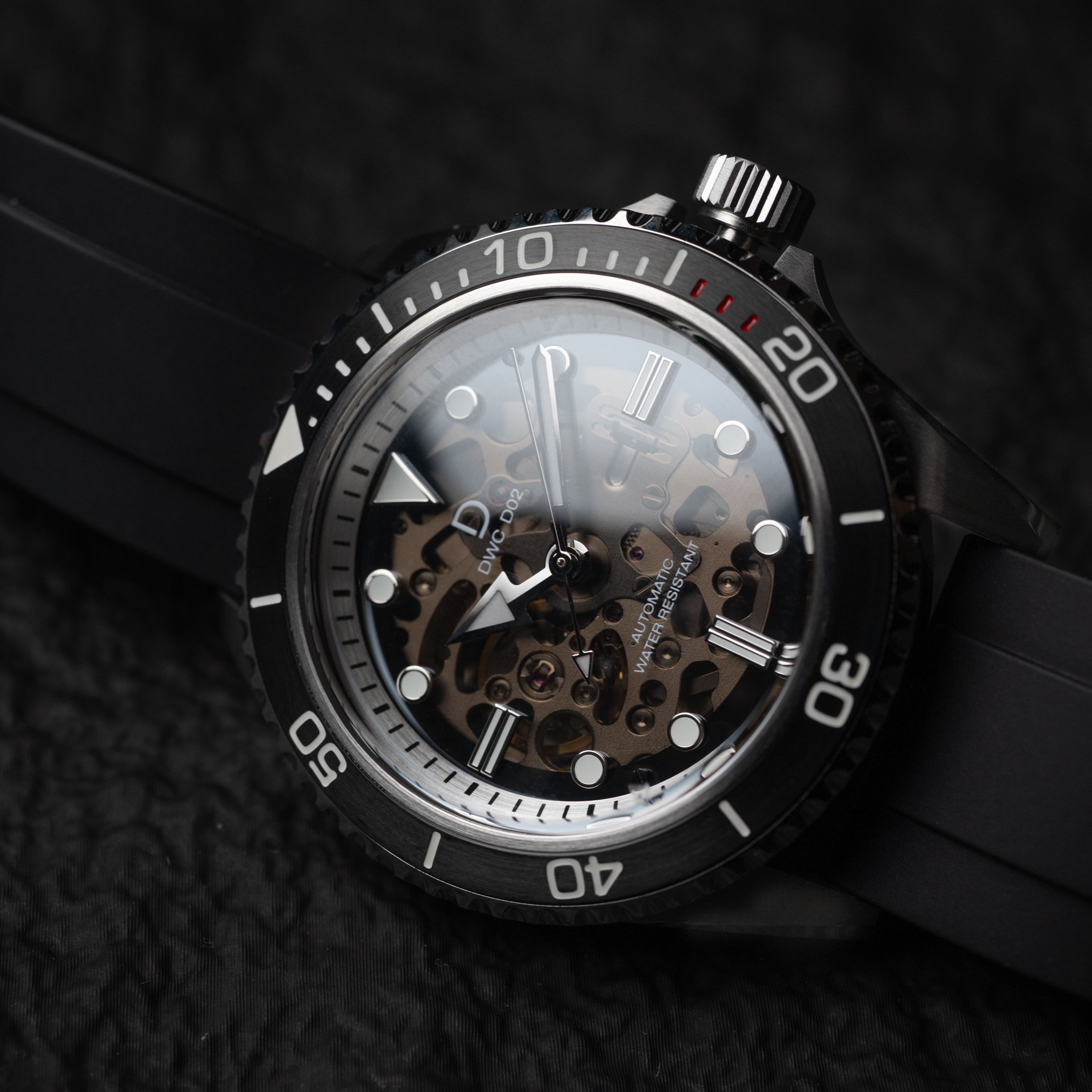 42mm クリスタルダイヤル ダイバーズウォッチ ブラック DIY腕時計組立キット | FKMラバーベルト ブラック | 日本製 BGW9スーパールミ 夜光付き | セイコーNH70A 自動巻きムーブメント