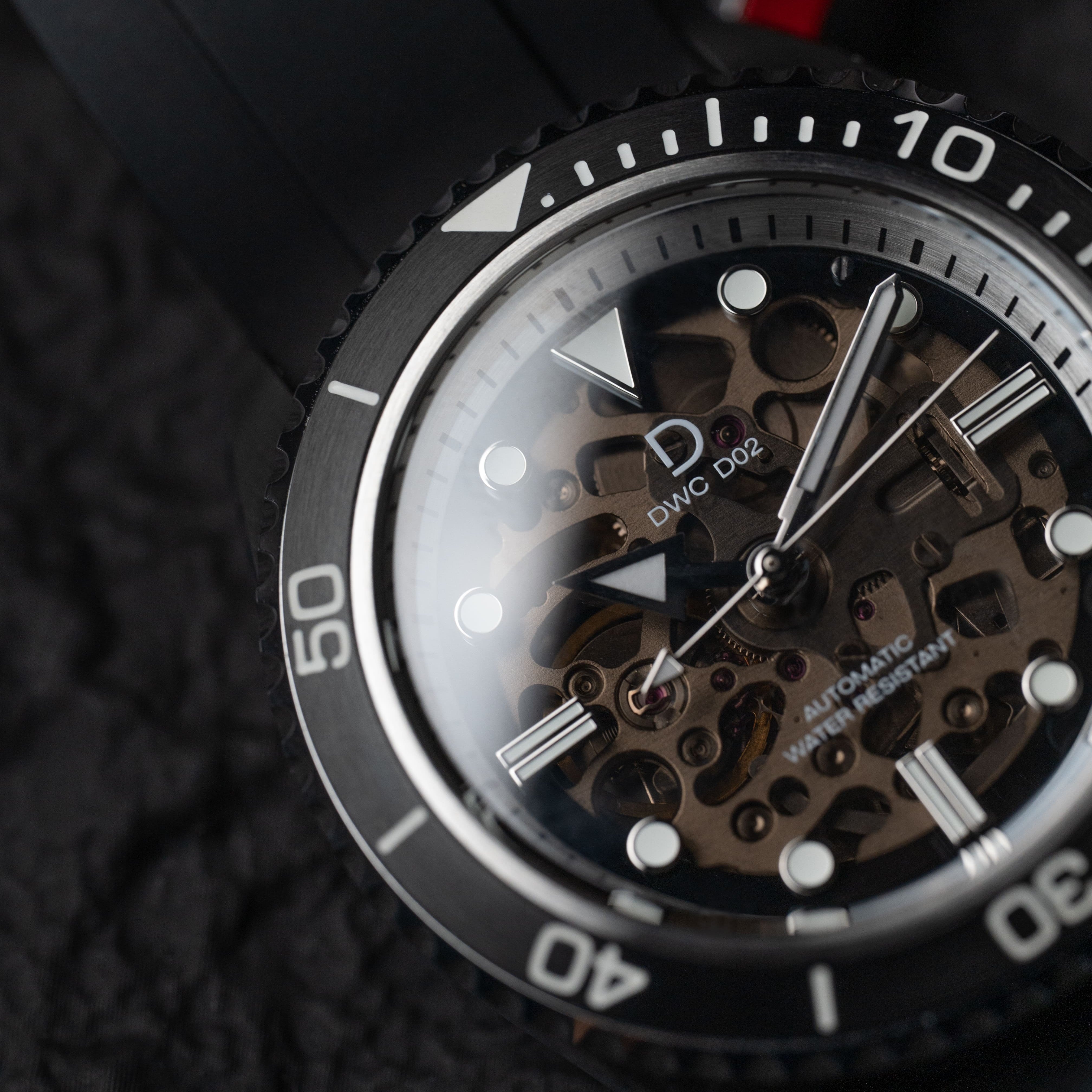 42mm クリスタルダイヤル ダイバーズウォッチ ブラック DIYキット | FKMラバーベルト ブラック | 日本製 BGW9スーパールミ 夜光付き | TMI NH70A 自動巻きムーブメント