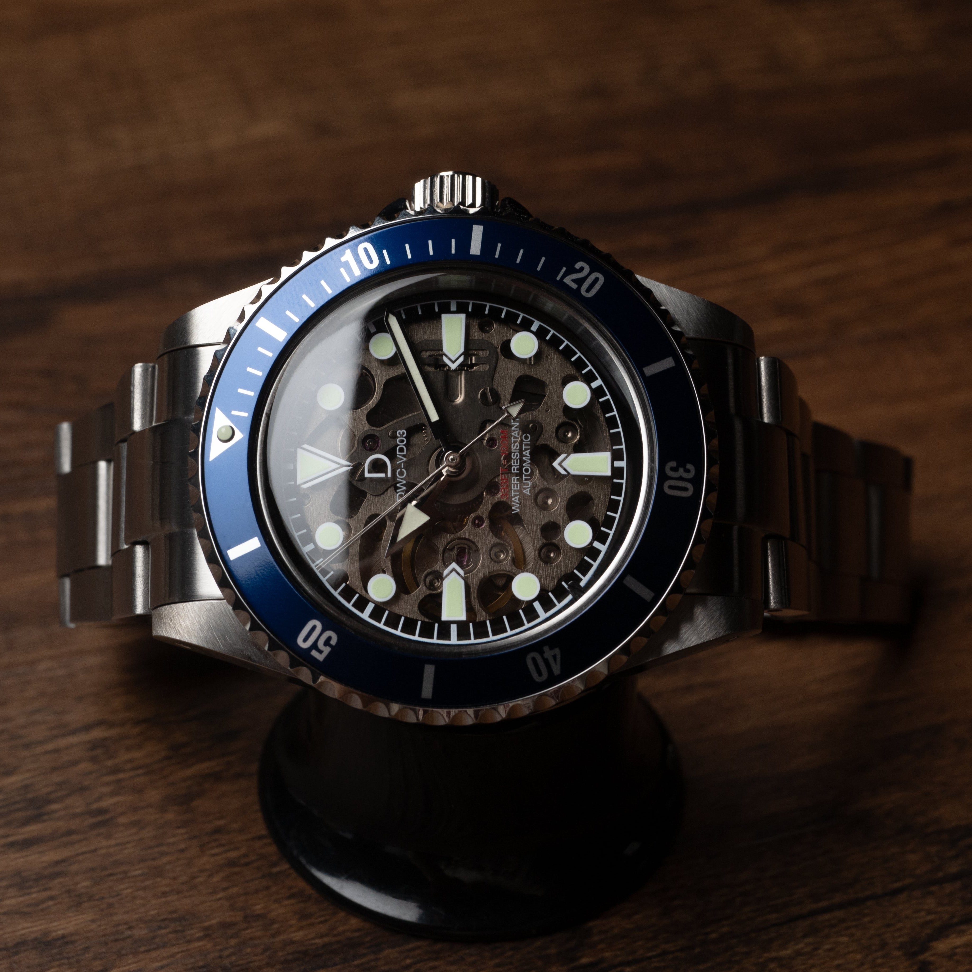 MODコンボセット | 40mm ヴィンテージ クリスタルダイヤル ダイバーズウォッチ ブルー DIYキット | ストラップ・ベゼル・ベゼルインサート各2点付き | セイコーNH70A ムーブメント